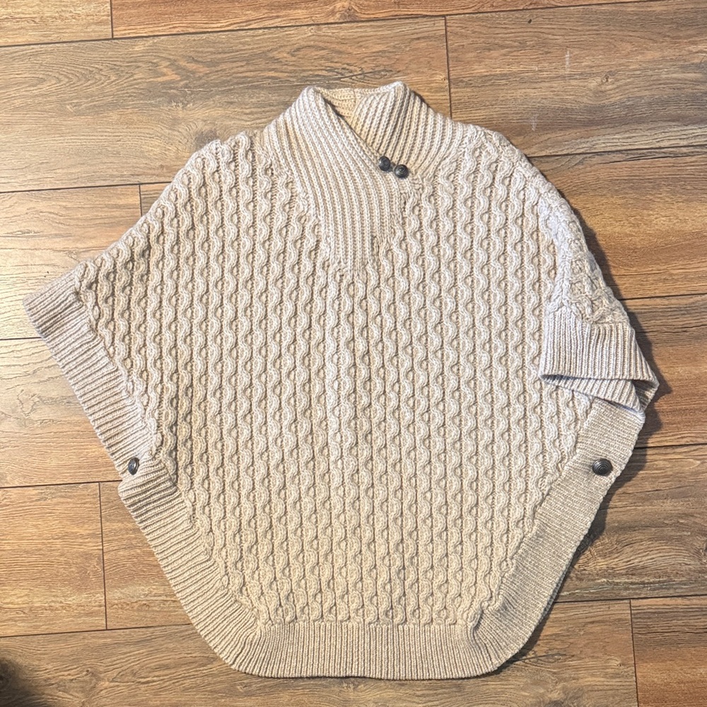 Women’s Beige Cable Knit Poncho Sweater